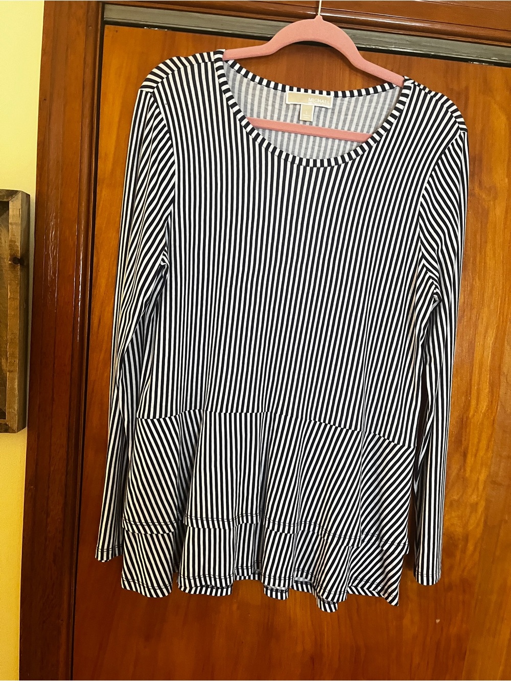 MICHAEL Michael Kors Navy & White Striped Long-Sleeve Peplum Tunic